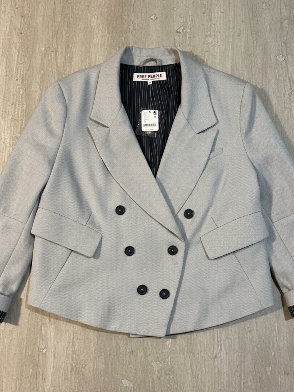 NWT Free People Betty Dbl Breasted Cropped Blazer Gray Tonal Windowpane Plaid XL - Picture 4 of 5